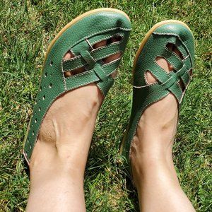 Leather Breathable Green Korean Style Flats EUC